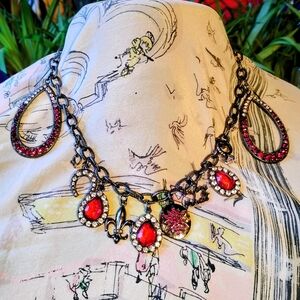 Vintage Red and Silver Statement Necklace